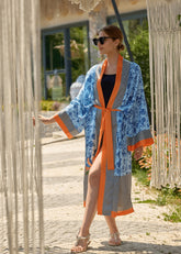 Mavi Çiçekler Kimono